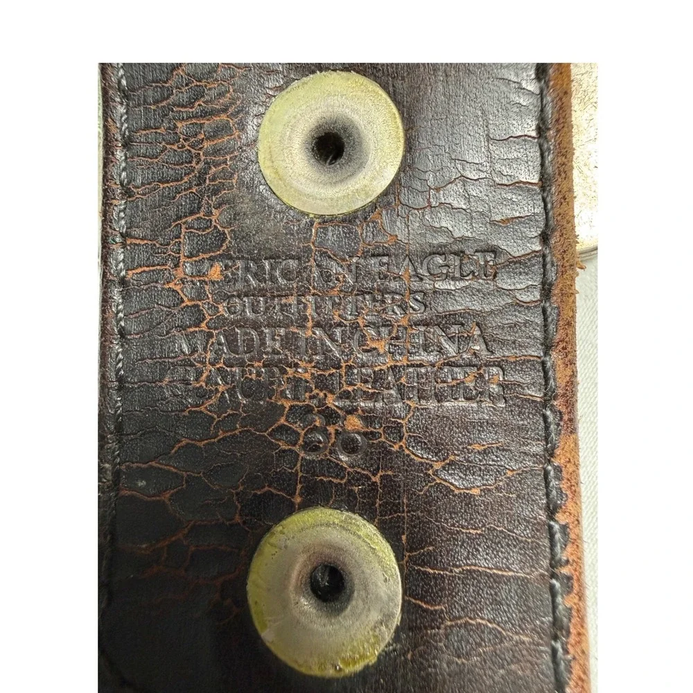 Vintage American Eagle Outfitters Mens Brown Distressed Studded Leather Belt 36